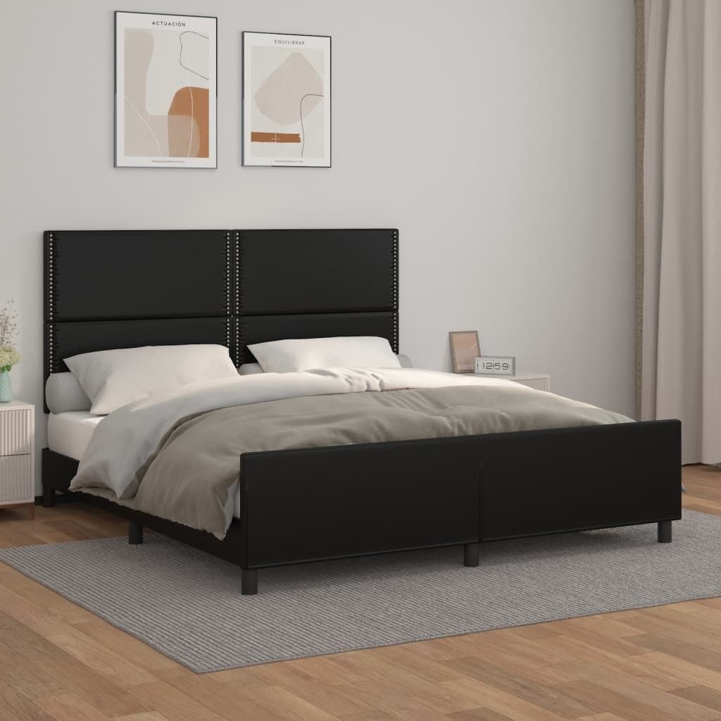 The Living Store Bettgestell mit Kopfteil Schwarz 180x200 cm Kunstleder