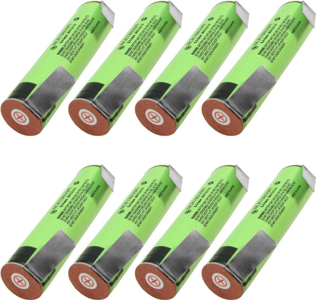Trade-Shop 8x Panasonic NCR18650PF mit U-Lötfahne versetzt Lithium-Ion Akku Zelle 2900mAh 3,6V/3,7V 10A Entladestrom Flat-Top Flach