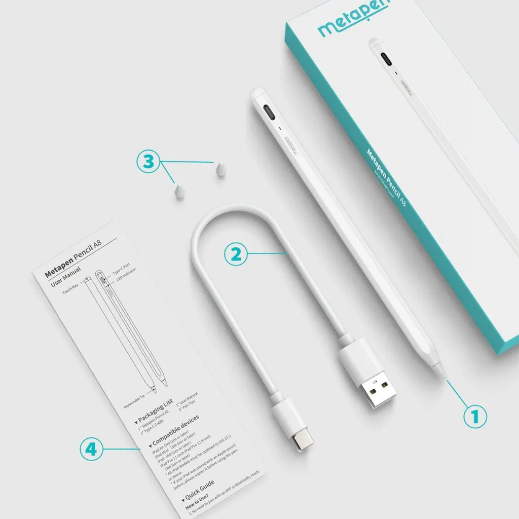 Metapen A8 Pencil Stilo iPad Bianca | Disegno e Note con Palm Rejection - 2