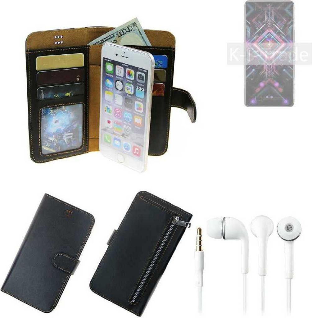 TOP SET Handy Hülle Schutz Hülle kompatibel mit Xiaomi Redmi K40 Gaming Edition schwarz aus Kunstleder + Kopfhörer Smartphone Tasche vollwertige