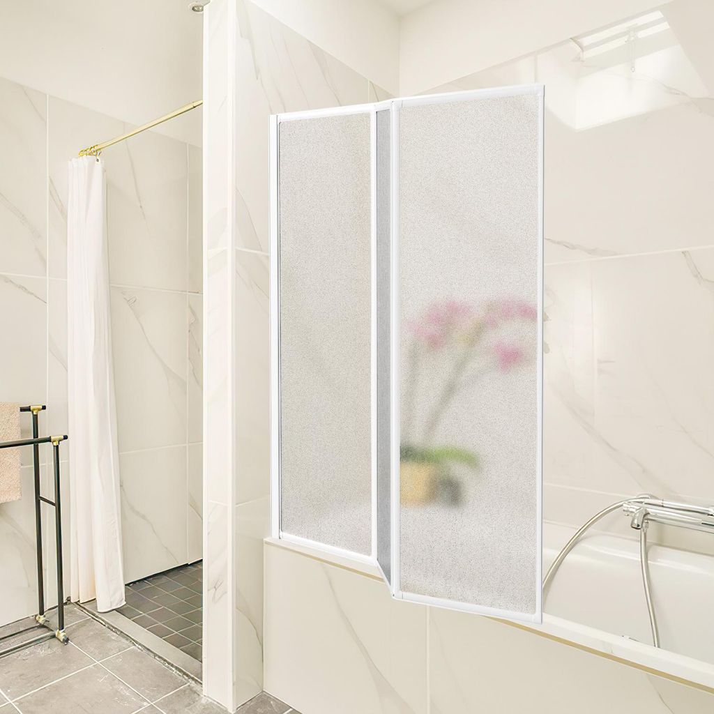 Jayseuw 120X140cm Badewannenfaltwand Badewannenaufsatz mit Duschwand Duschabtrennung Höhe 140cm Dusche Faltwand ,Weiß