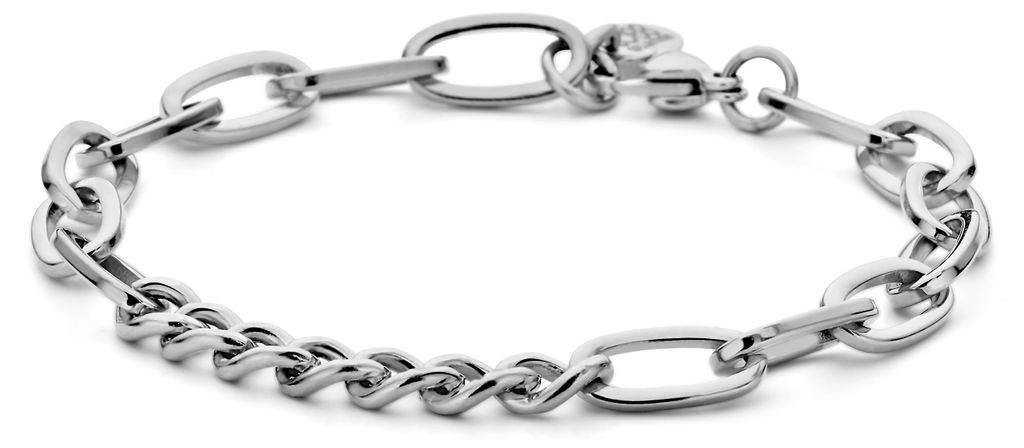 CO88 Collection 8CB-91278 Stahlarmband mit Gliedern – Gourmette – 6+6,7 mm breit – 19 cm – Stahl – silberfarben