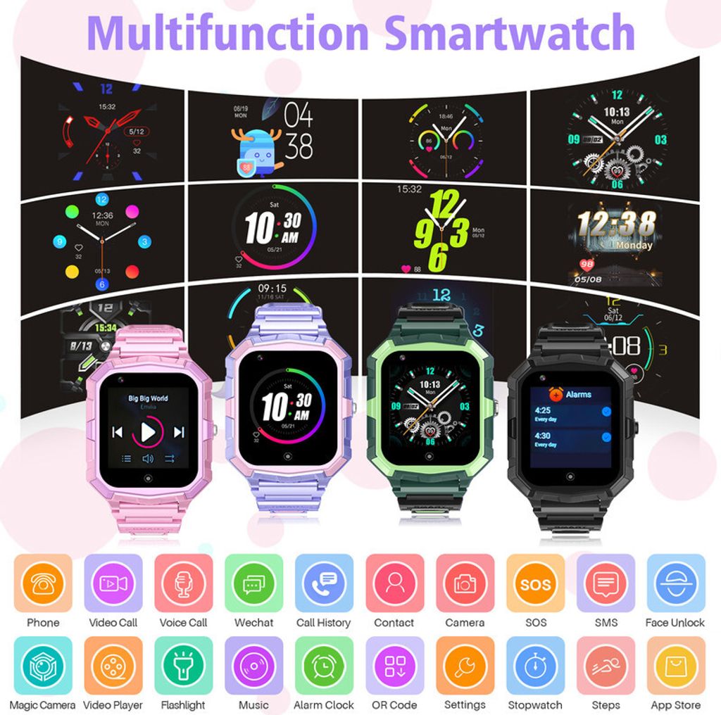 (Lila) T32 4G Smartwatch für Kinder, Telefonuhr mit Kamera, Produktbild 3