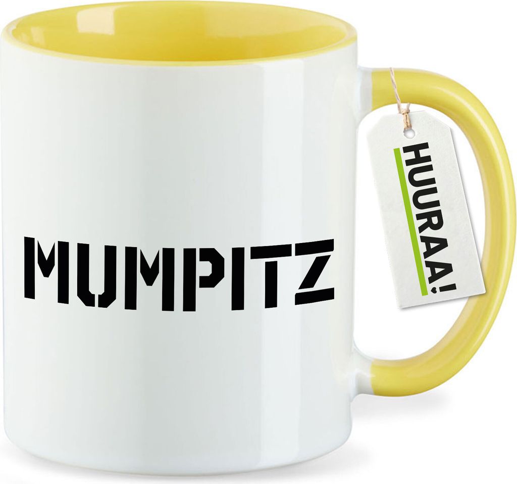 Huuraa Kaffeetasse Mumpitz Schriftzug 330ml Gelb Keramik Kaffeebecher Geschenkidee