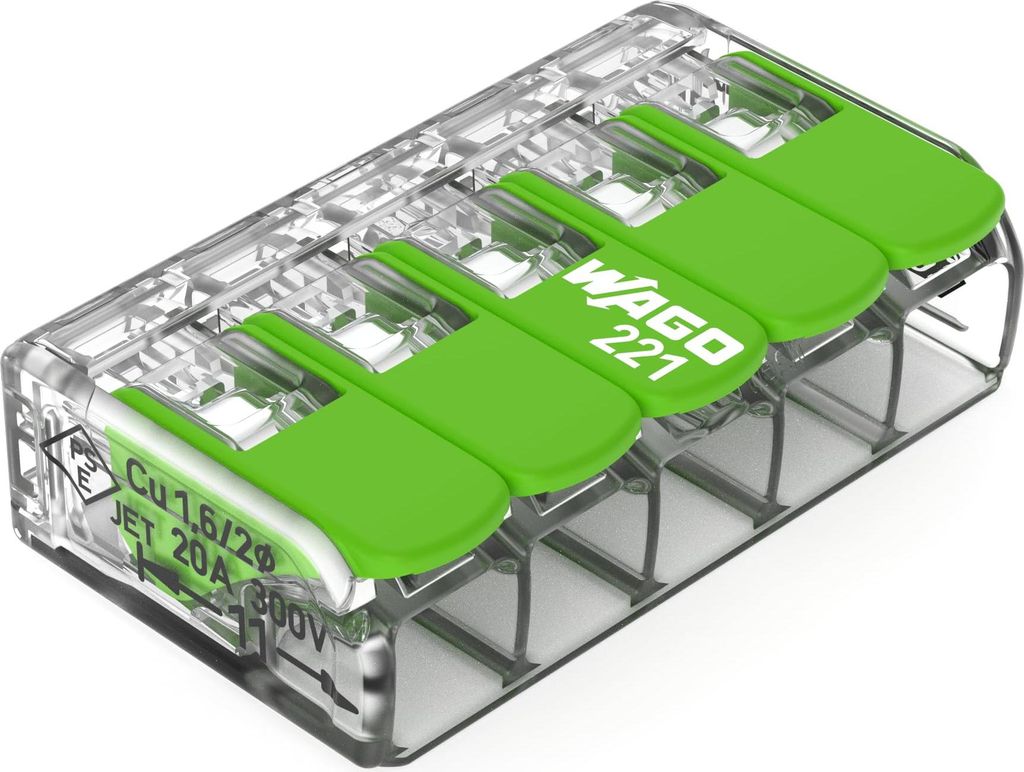 WAGO Green Range 5-Leiter bis 4mm² Verbindungsklemme mit Hebeln 221-423 8 Stück
