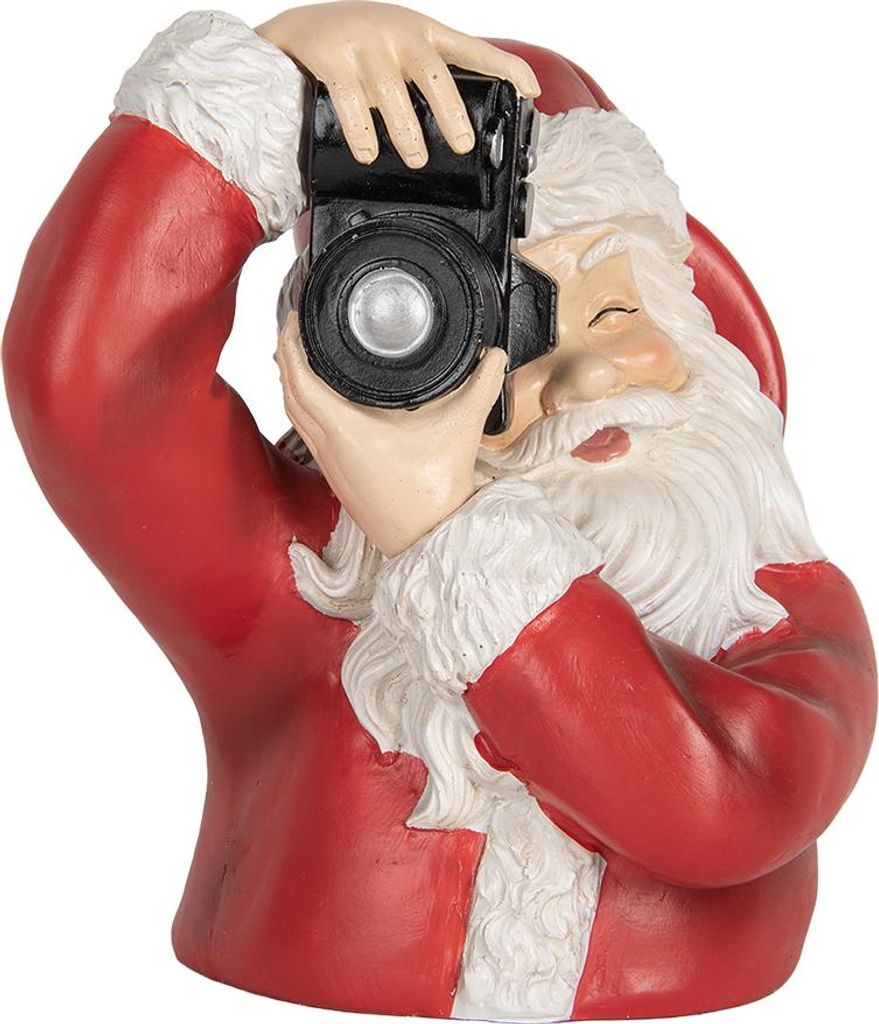 Clayre & Eef Weihnachtsdekorationsfigur Weihnachtsmann 21x17x22 cm Rot Kunststoff Kamera
