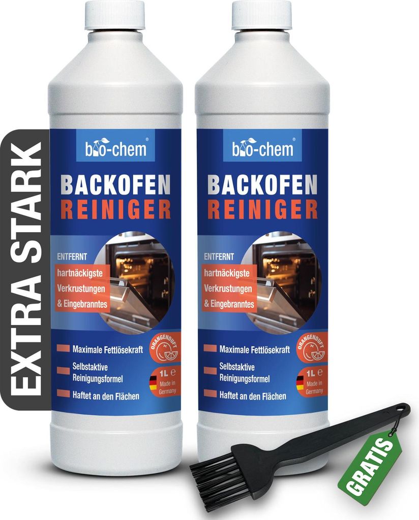 bio-chem Backofenreiniger EXTRA STARK 2x1000ml Gel Paste inkl. Pinsel I Selbstarbeitender Fettlöser für Backofen, Herd & Grill | Löst Eingebrann...