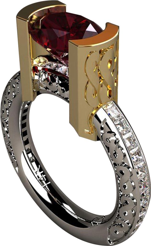 Mode Faux Rubin Dual Farbe Frauen Fingerring Hochzeit Verlobungsschmuck-Rot,US 9