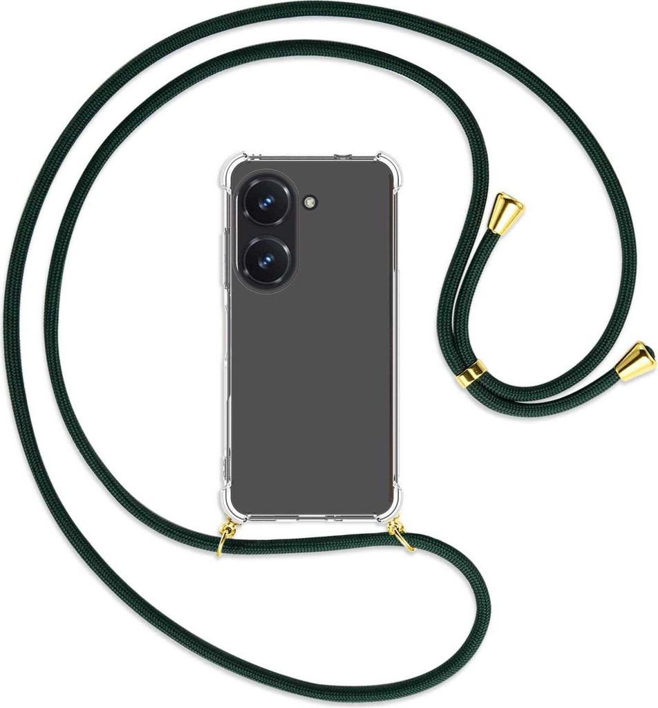 Handykette Backcover-Schutzhülle mit Band (Metall goldfarben) für Asus Zenfone 9 / Zenfone 10 (5.9'') - dunkelgrün