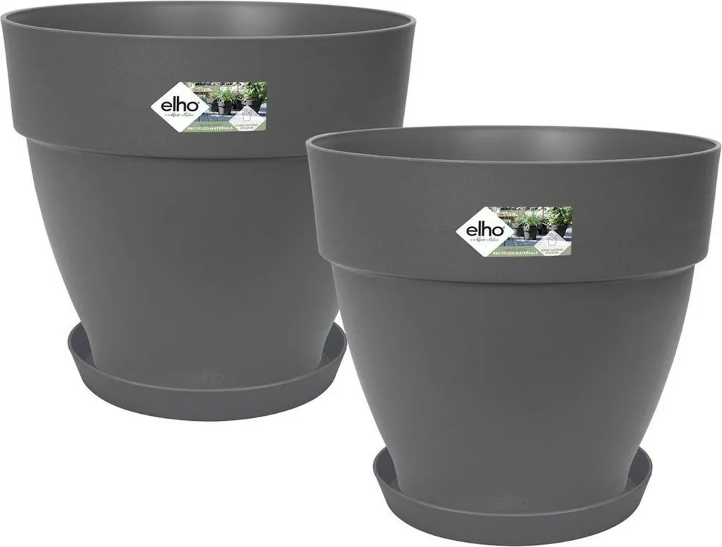 Lot de 2 Pots de Fleurs Ronds Noirs 22L avec Soucoupes Ø 29,8 x 25,8 cm