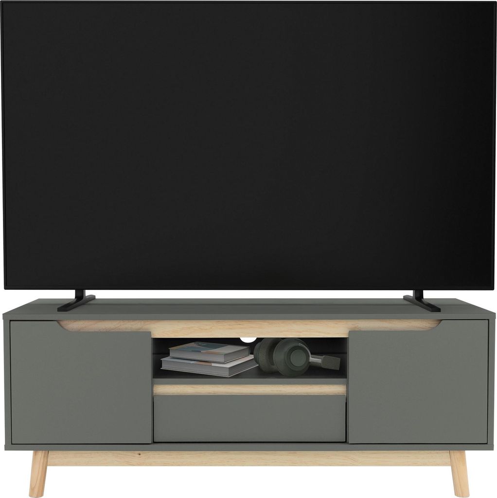 ML-Design TV-Lowboard Fernsehtisch mit 2 Türen, Schublade, Ablage, Kiefernholz-Füße, TV Schrank für Fernseher bis 55 Zoll
