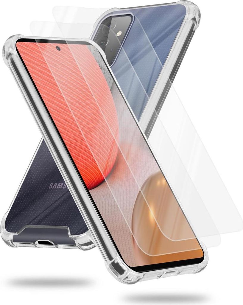 Cadorabo Hülle und 2x Tempered Panzer Folie für Samsung Galaxy A72 4G / 5G in Transparent Schutzhülle TPU Silikon