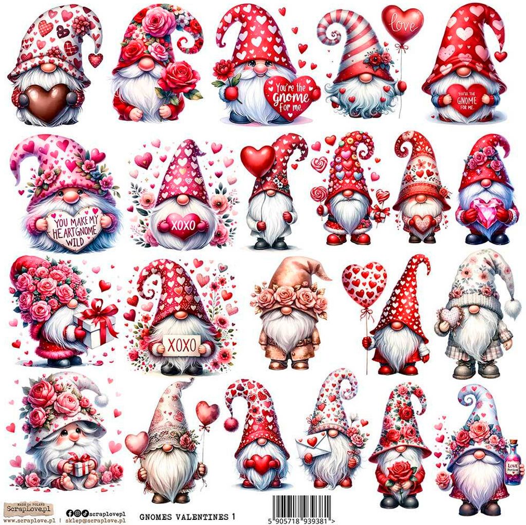 AUFKLEBER ScrapLove Nachbildung Stickers - Gnomes Valentines 1 verliebte Zwerge