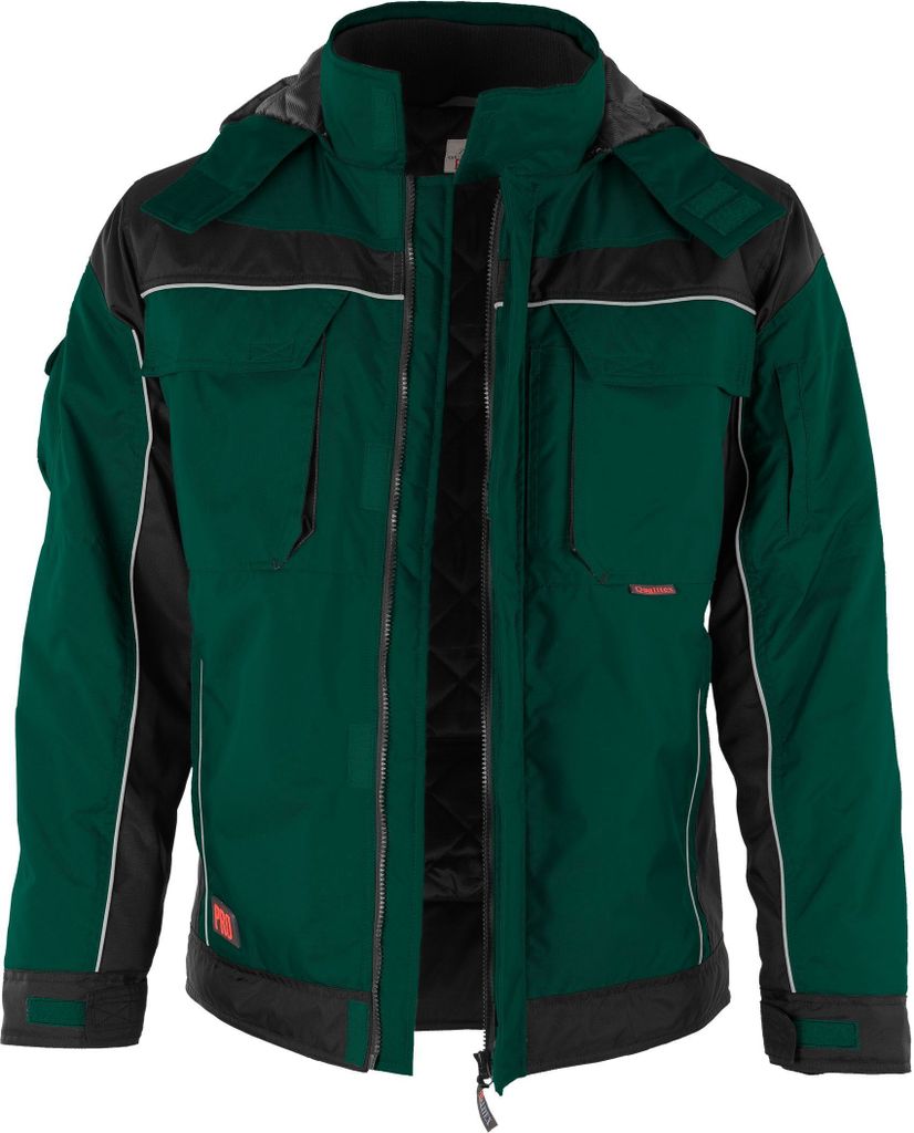 Qualitex Winterjacke - wetterfeste PROfi Outdoorjacke - wärmende Arbeitsjacke mit 8 Taschen - in Farbe: grün/schwarz - Herren: XS - Damen: 32