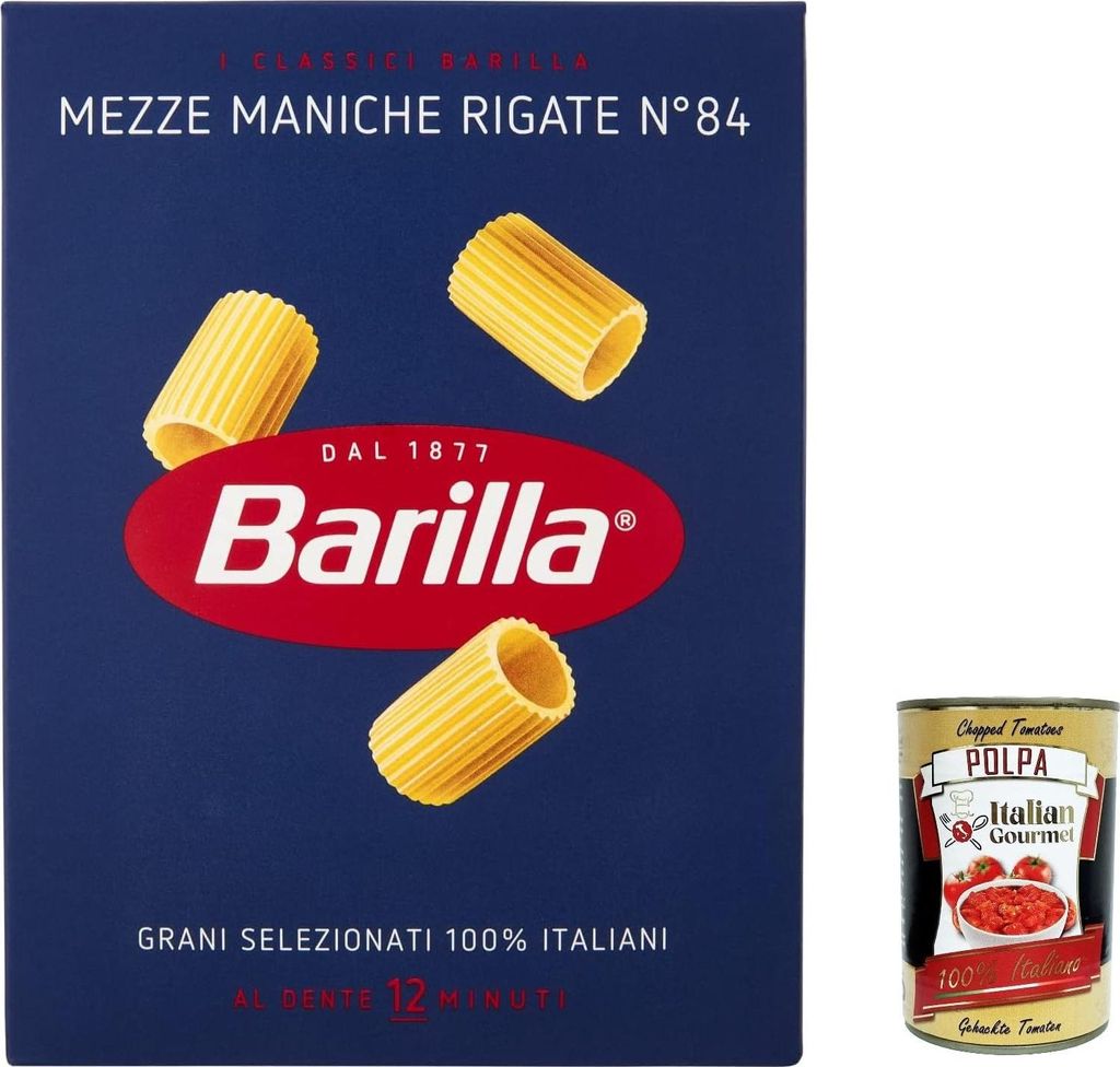 10x Pasta Mezze Maniche Rigate nr. 84, 100% italienisch Nudeln 500 g pack + Italian Gourmet polpa 400g