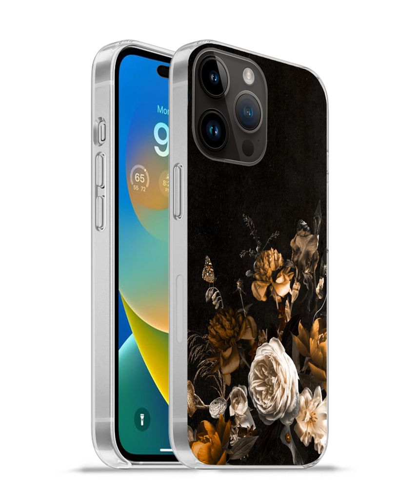 MuchoWow Handyhülle Schutzhülle Hülle für Apple iPhone 14 Pro Max Blume - Gold - Muster Silikon Softcase Handy Hülle - Hardcover