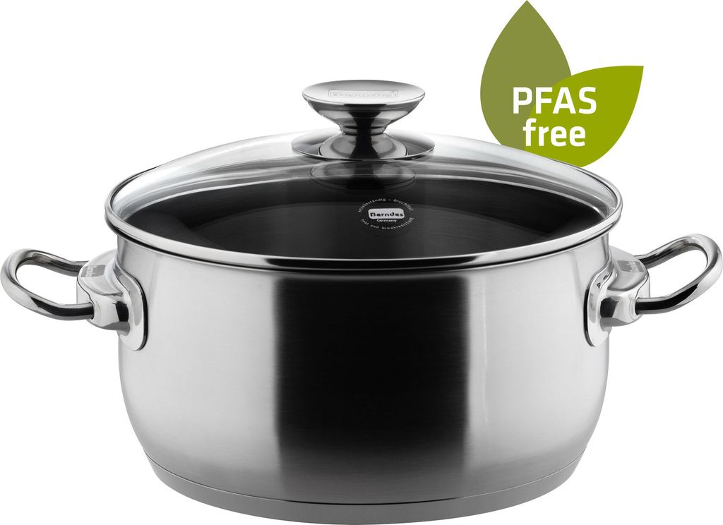 Kochtopf mit Glasdeckel 16, 20 oder 24 cm, Edelstahl, poliert - Injoy PFAS-frei
