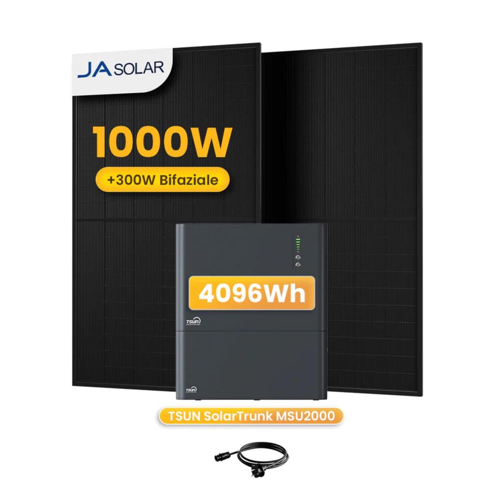 Powerness Balkonkraftwerk mit Speicher: TSUN SolarTrunk MSU2000 und TSUN B2000 Erweiterungsakku, 2x JA Solar 500W Solarmodul für Balkonkraftwerk