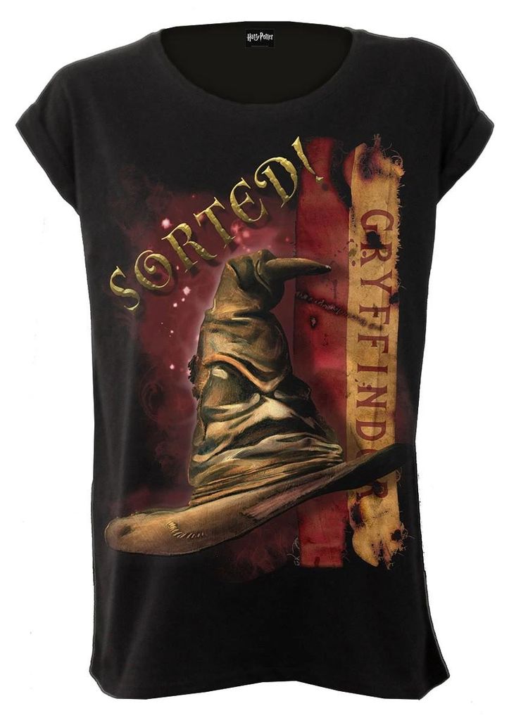 Harry Potter - "Gryffindor" T-Shirt für Damen, U-Boot-Ausschnitt , Kurze Ärmel RO16272 (XL) (Schwarz)