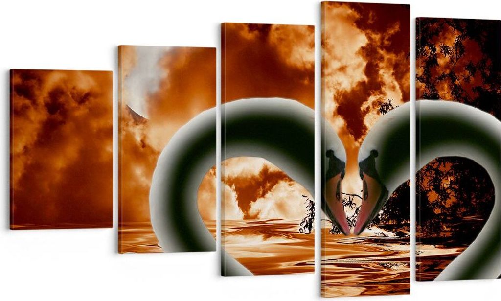 Bild auf Leinwand - Leinwandbild - Schwäne Nacht Liebe - 100x60cm - Wand Bild - Wanddeko - Leinwanddruck - Bilder - Kunstdruck - Wanddekoration - ...