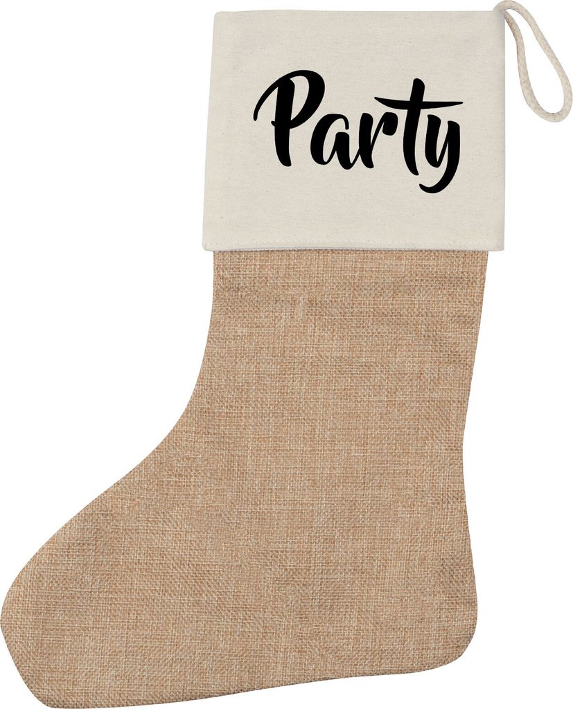 Huuraa Weihnachtsstrumpf Party Schriftzug Beige Jute Kaminstrumpf Geschenkidee