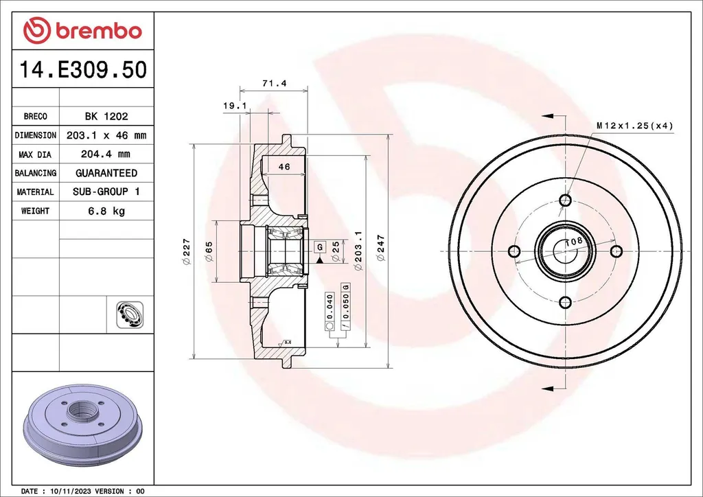Tambour de Frein Brembo 14.E309.50 : Stop aux Bruits et Vibrations