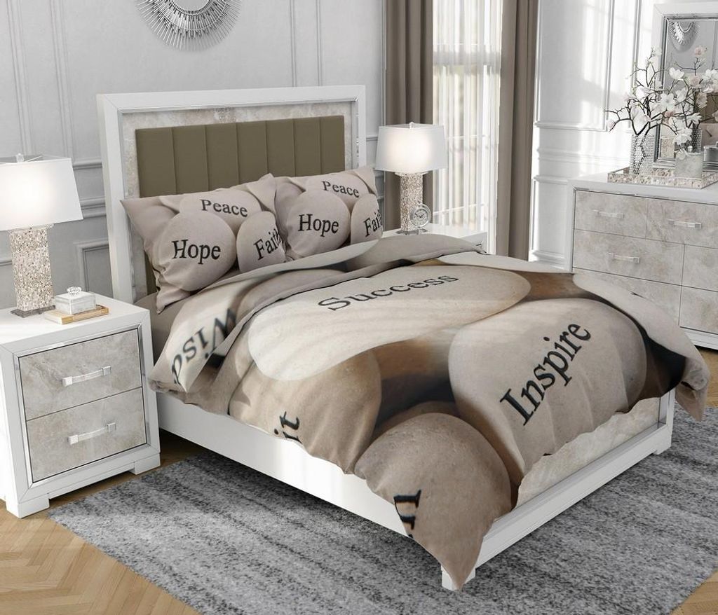 Bettwäsche 140x200 cm + 2x70x80 cm, 3-teilig, 100% Baumwolle, Satin, Reißverschluss, Schriftzug, Bronze - SOVIO | So.0010