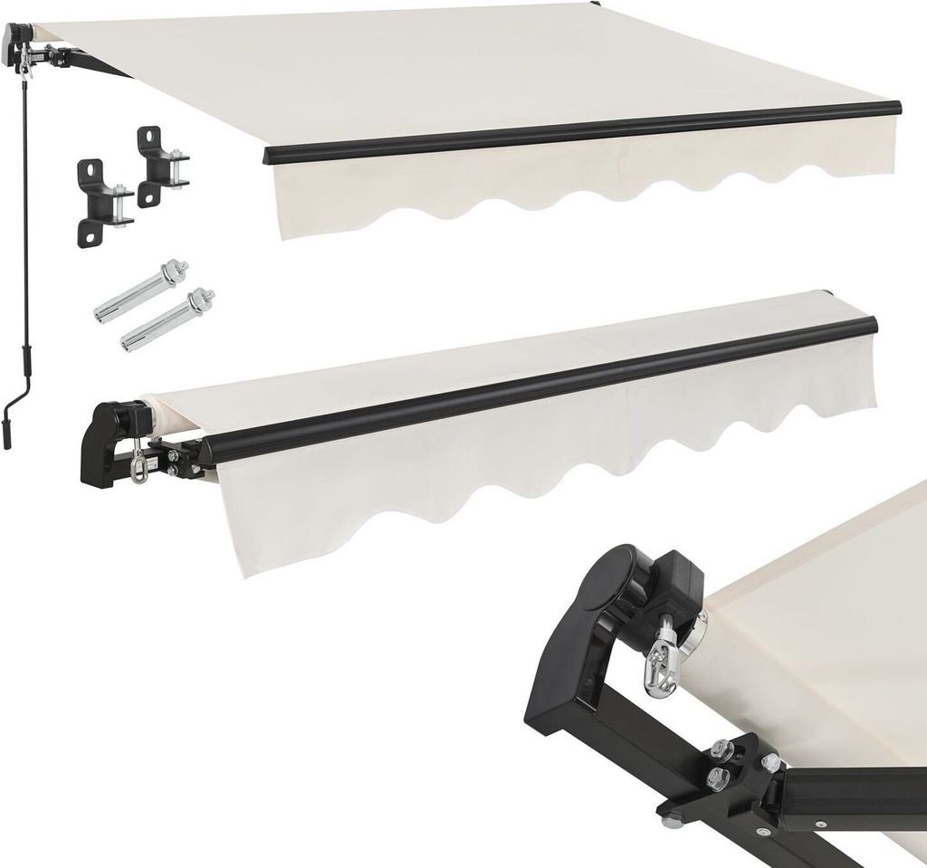 Juskys Markise 300 x 250 cm - Beschattung Terrasse & Balkon - Gelenkarmmarkise mit Kurbel & Halterung - Sonnenschutz Balkonmarkise Gelenkmarkise Beige