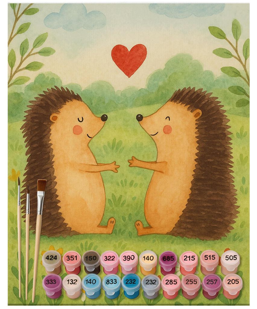 Mr. & Mrs. Panda Malen nach Zahlen Igel Liebe Design 40 x 50 cm Mit Rahmen - Weiß - Geschenk, Freundin, DIY, malset, Hochzeit, Bild, Hochzeitstag,...