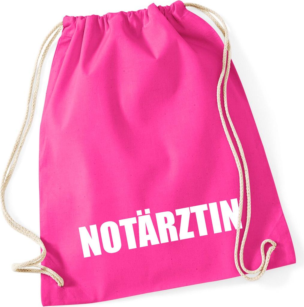 Huuraa Turnbeutel Notärztin Schriftzug 12 Liter Fuchsia Baumwolle Rucksack Geschenkidee