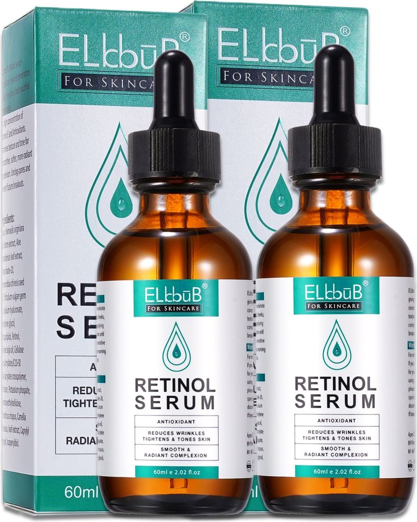 Retinol Serum mit Vitamin E Anti Falten Anti-Aging Gesichtsserum Bio Vegan, 2x 60ml