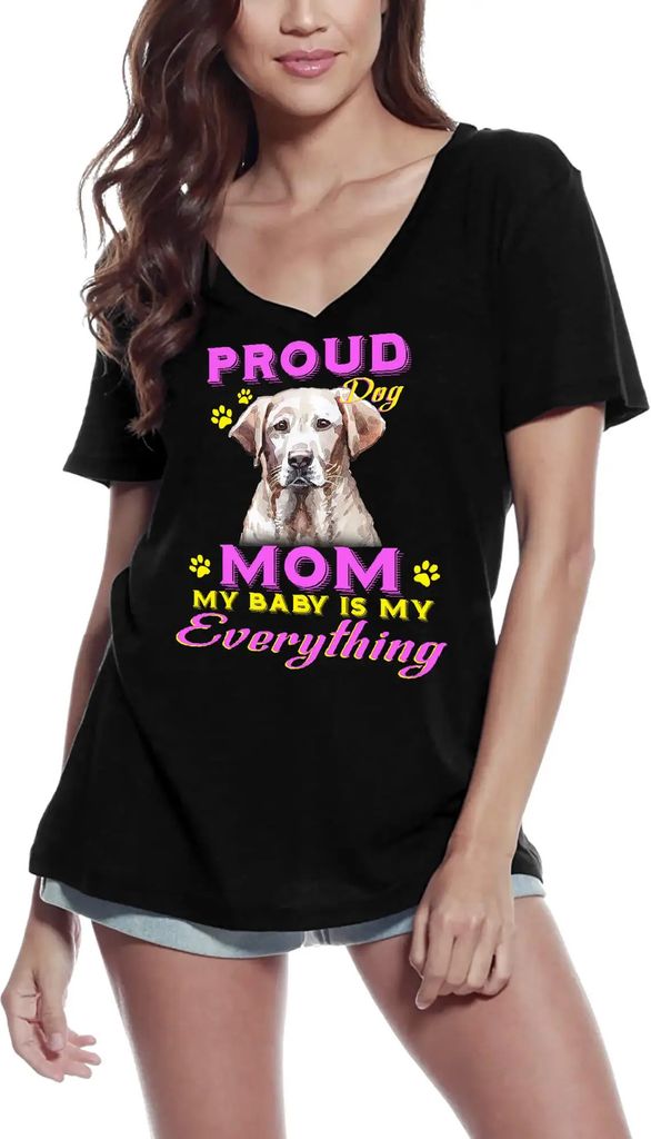 Damen Grafik T-Shirt V-Ausschnitt Stolzer Tag - Mountain Cur Hundemama - mein Baby ist mein Ein und Alles – Proud Day - Mountain Cur Dog Mom - My...