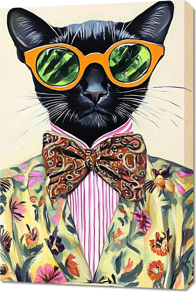 Poster Vintage Gatto Pop Art 60x90 - Ritratto Artistico Retro Style