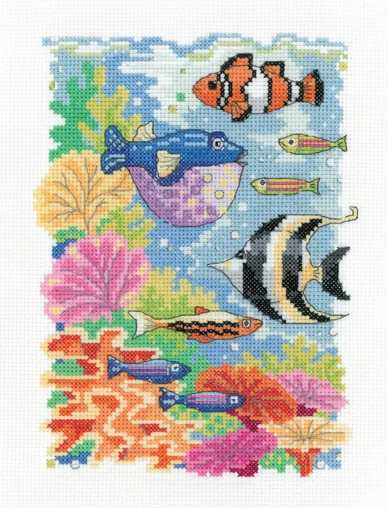 Réussir sa Broderie Marine : Kit Point de Croix Poisson Tropical Aïda