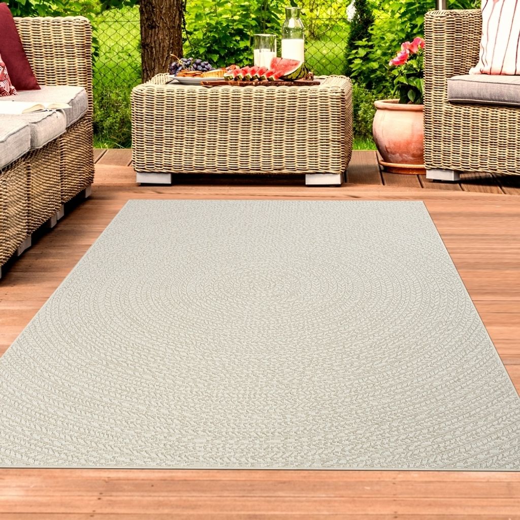Robuster Outdoor-Teppich mit Rundem Linienmuster in beige-braun Größe - 120 x 170 cm