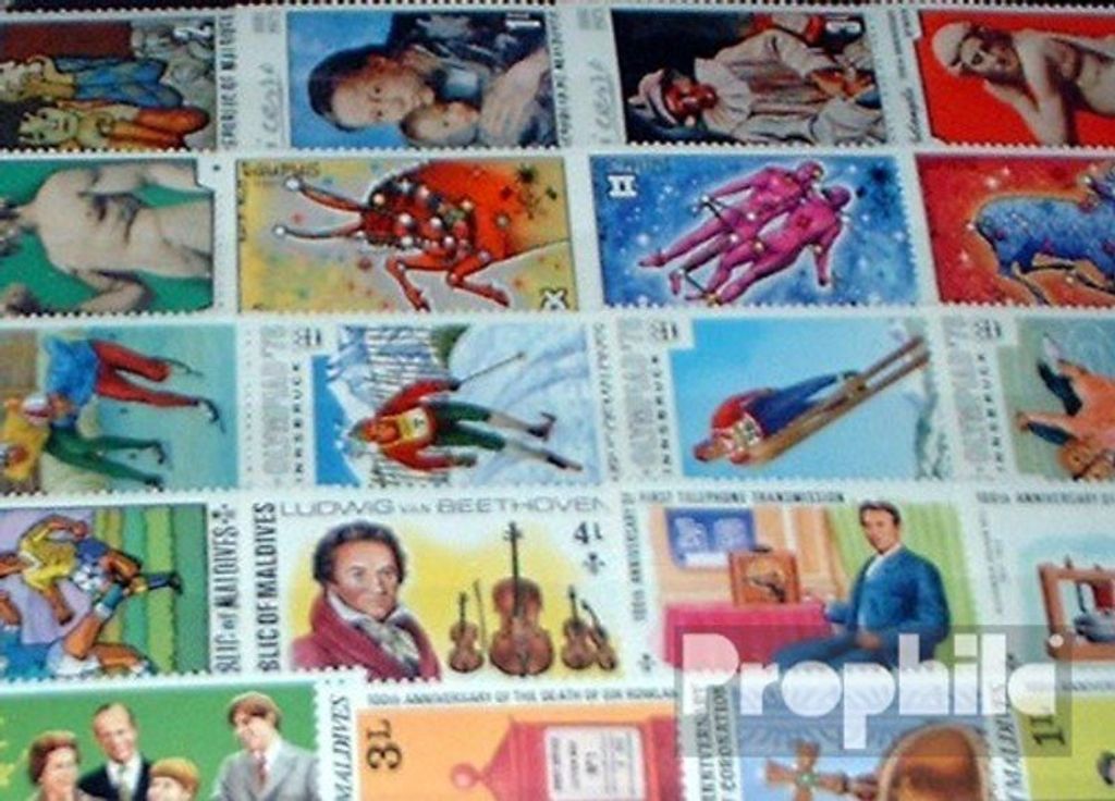 Briefmarken Malediven 50 verschiedene Sondermarken
