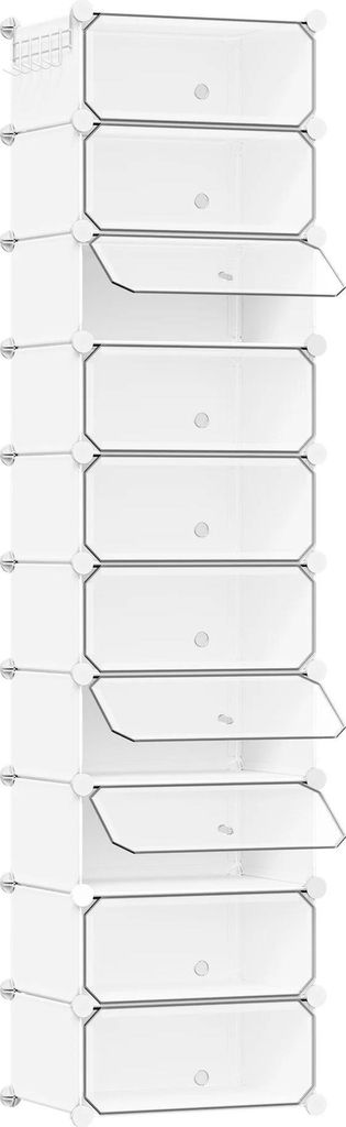 Schuhaufbewahrung - Schuhschrank mit 10 Schubladen - Stapelbar - Polypropylen - Selbstmontage - 30×40×170 cm - Größe L - Weiß