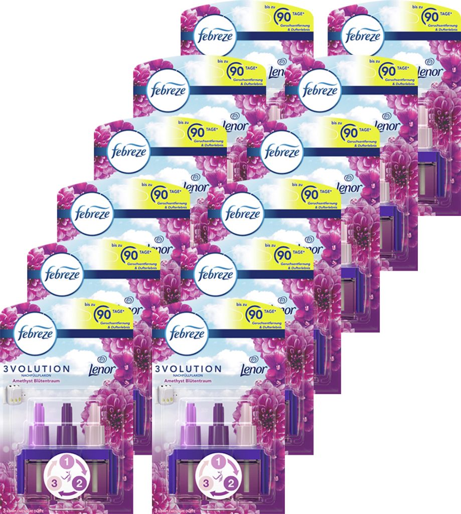 12x Febreze 3Volution Lufterfrischer Nachfüllflakon Amethyst Blütentraum 20ml