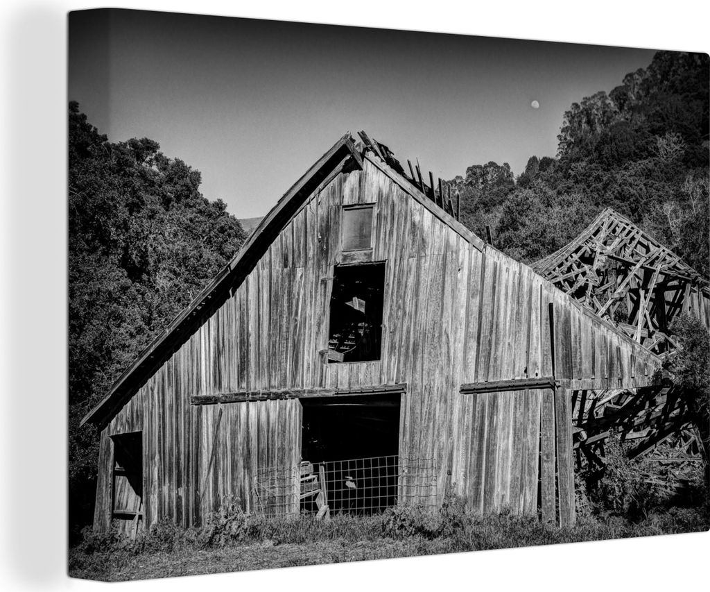 OneMillionCanvasses - Leinwandbilder - 140x90 cm, Verlassene Scheune in der Nacht, Wandbilder Kunstdruck Wanddekoration - Foto auf Leinwand - Gem...