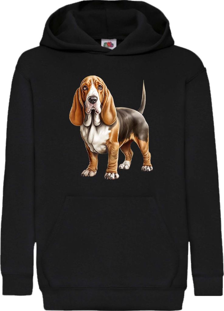 Kinder Kapuzenpullover Dogs Breeds Basset Hound Dog Breed 005, 7-8 Jahr - 128 / Schwarz