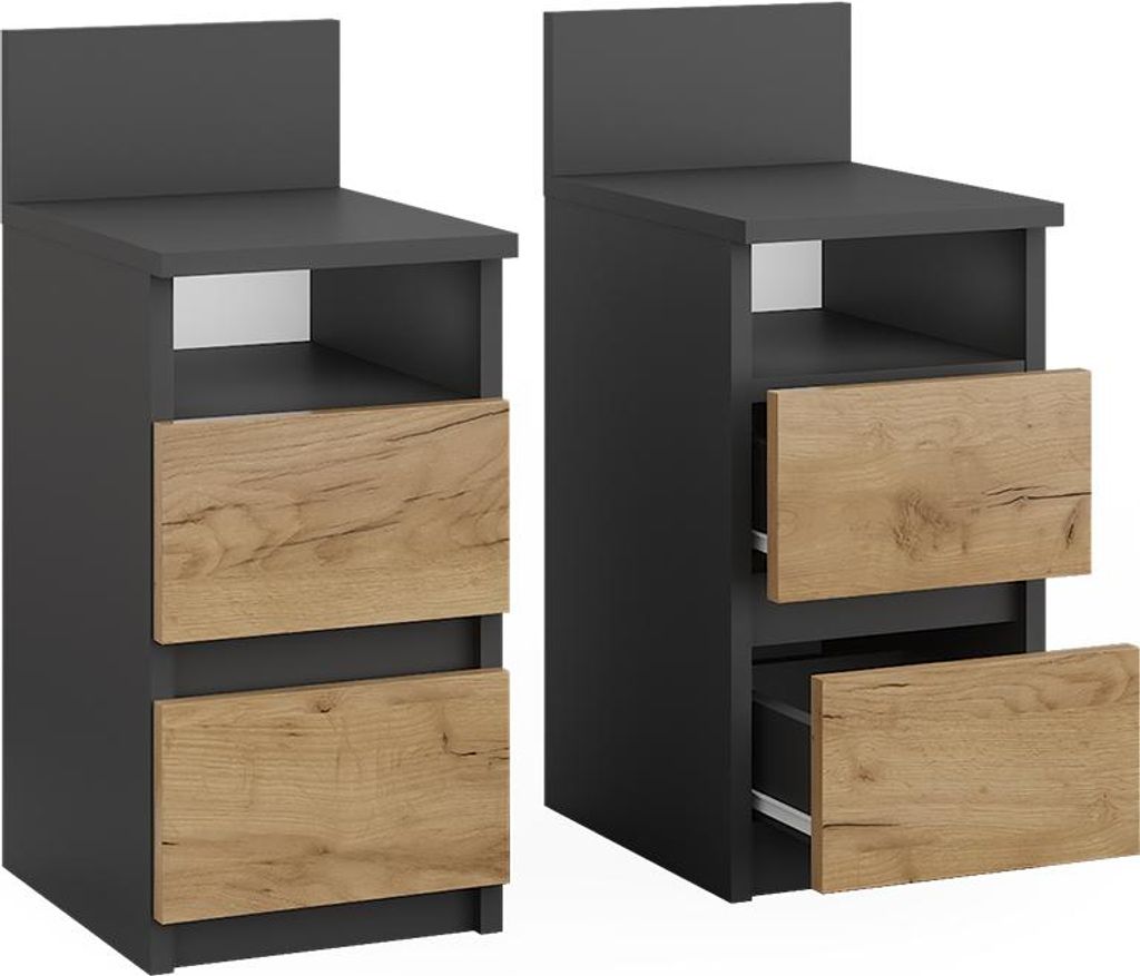 Comodino Vicco Monty Antracite/Rovere dorato Set di 2, Immagine del prodotto 