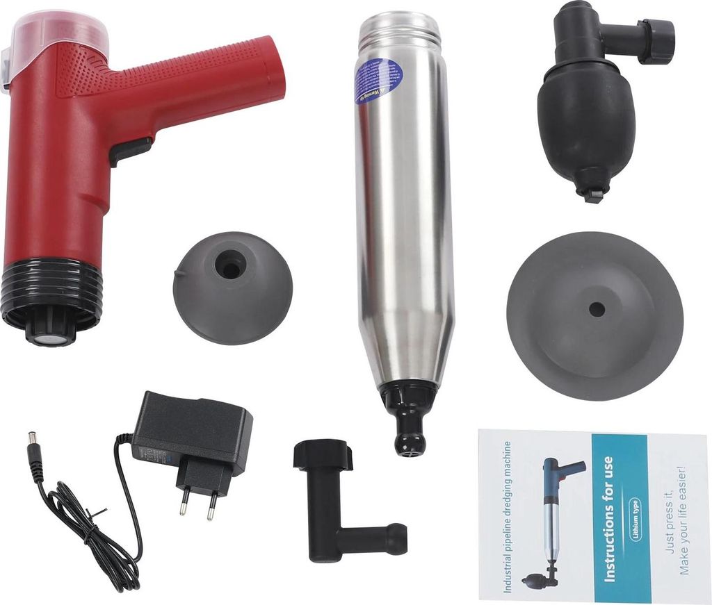 Elektrischer Hochdruck Rohrreiniger - WC-Pumpe - 1500 mAh Lithium-Akku - 100–240 V - Rückfluss-Schutz - ABS und Edelstahl - Rot