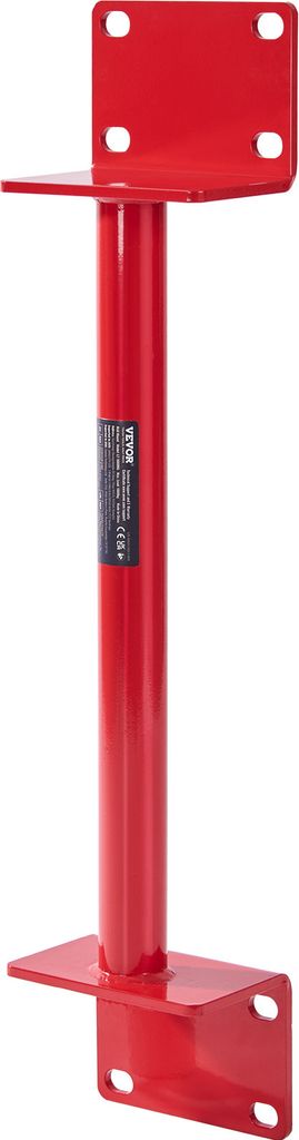 A red metal support pole with mounting plates on the top and bottom.