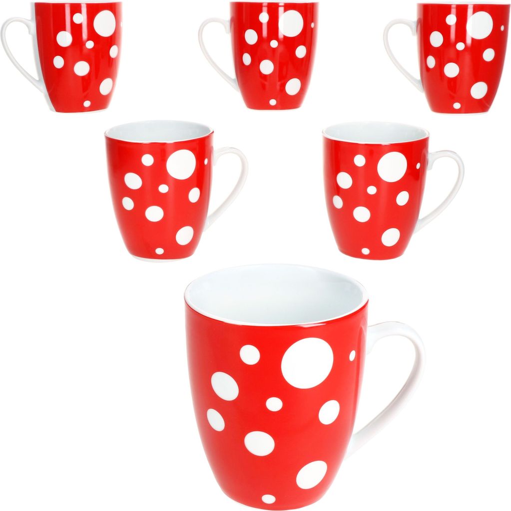 Pula rot Punkte 6er Set Kaffeebecher 300ml Porzellan-Tasse Produktbild 
