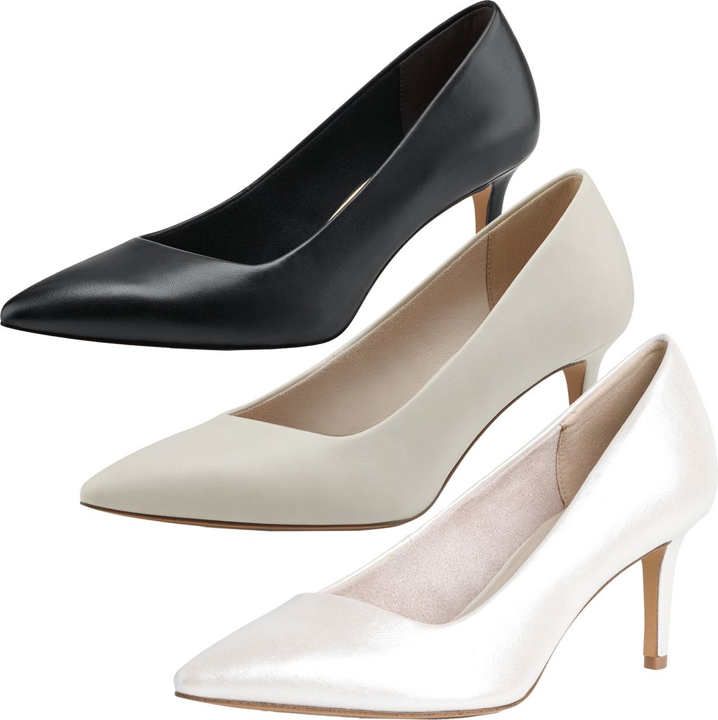 Tamaris Damen Pumps asymmetrischer Ausschnitt spitz Pfennigabsatz 1-22421-20, Größe:42 EU, Farbe:Beige