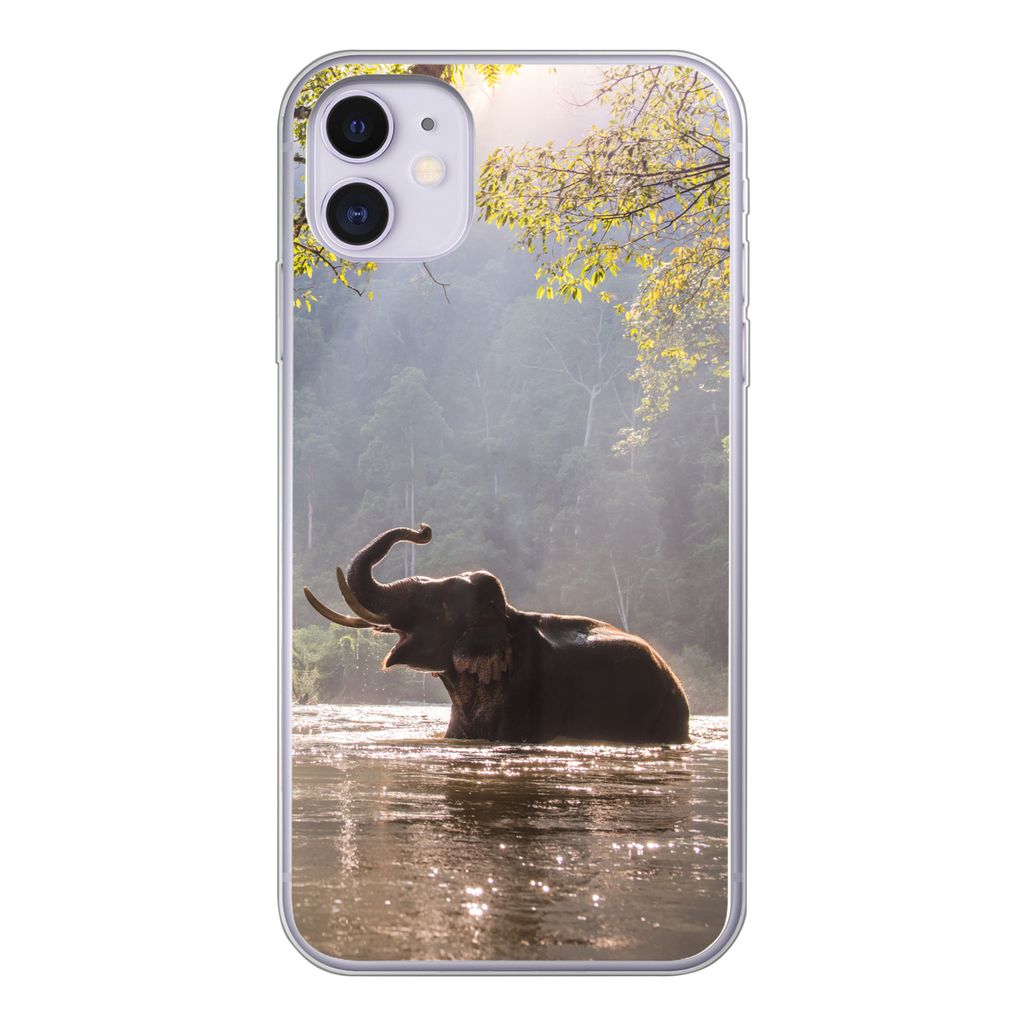 MuchoWow Handyhülle Schutzhülle Hülle für iPhone 11 Elefant - Wasser - Tiere - Bäume - Sonne Silikon Softcase Handy Hülle - Handytasche