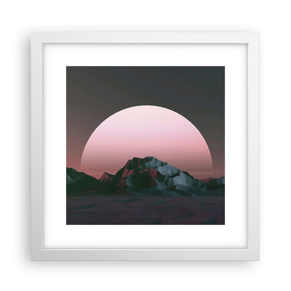 Gerahmtes Poster - Weißer Rahmen - Landschaft Berge Sonne - 30x30 cm - Wand Bild - Wanddeko - Wandbilder - Kunstposter - Wandposter - Bilderrahmen...