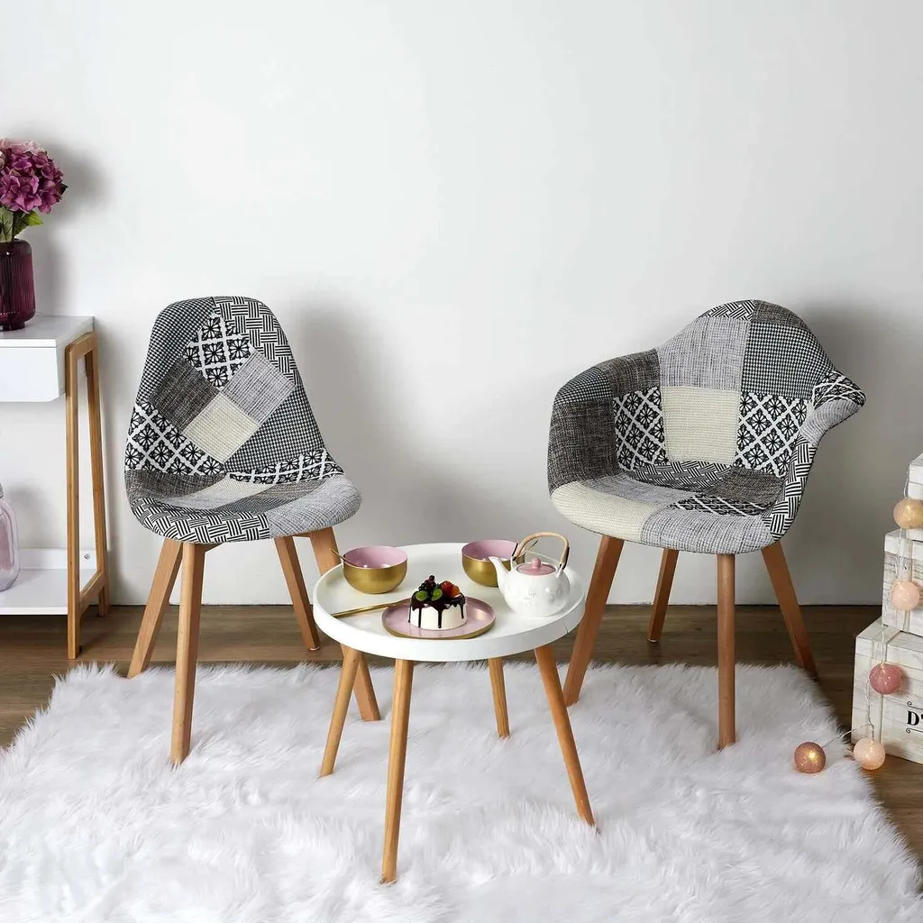 Lot de 2 Fauteuils Médaillon Patchwork Gris pour Salle à Manger Chic - 13