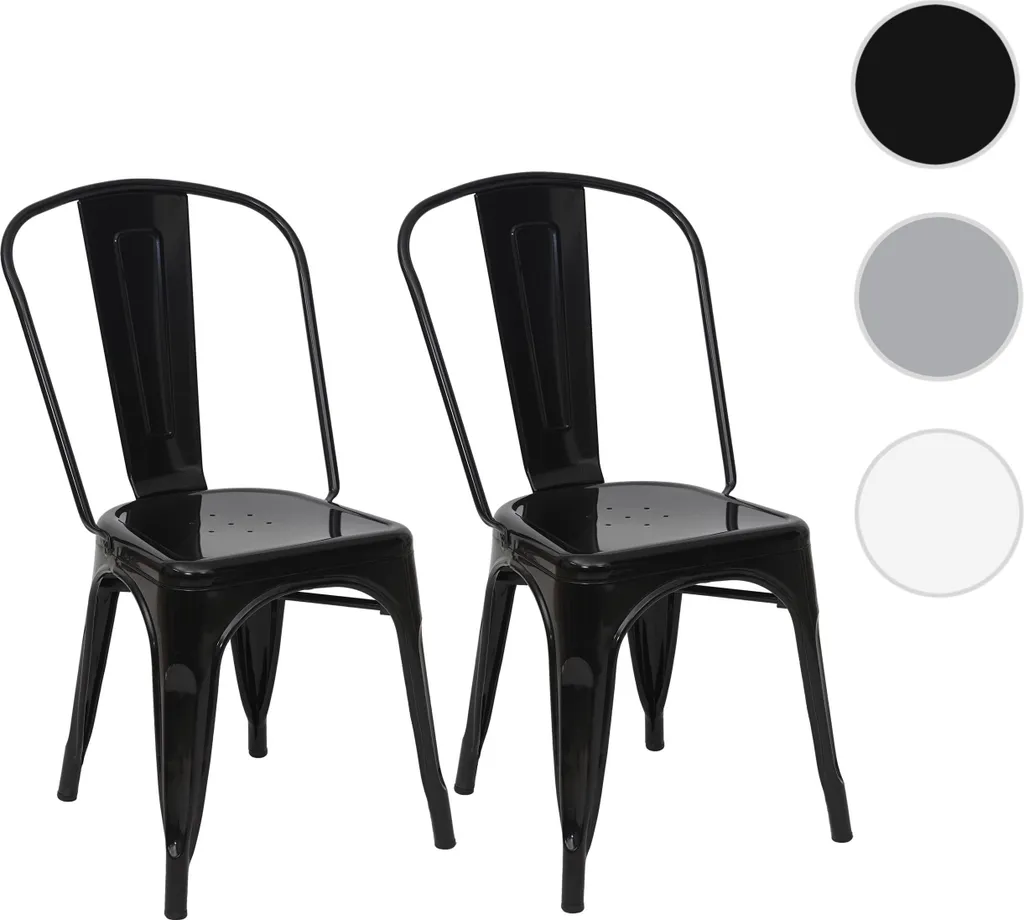 Set 2 Sedie Bistrot HWC-A73 Metallo Nero Industriale Impilabile - 8