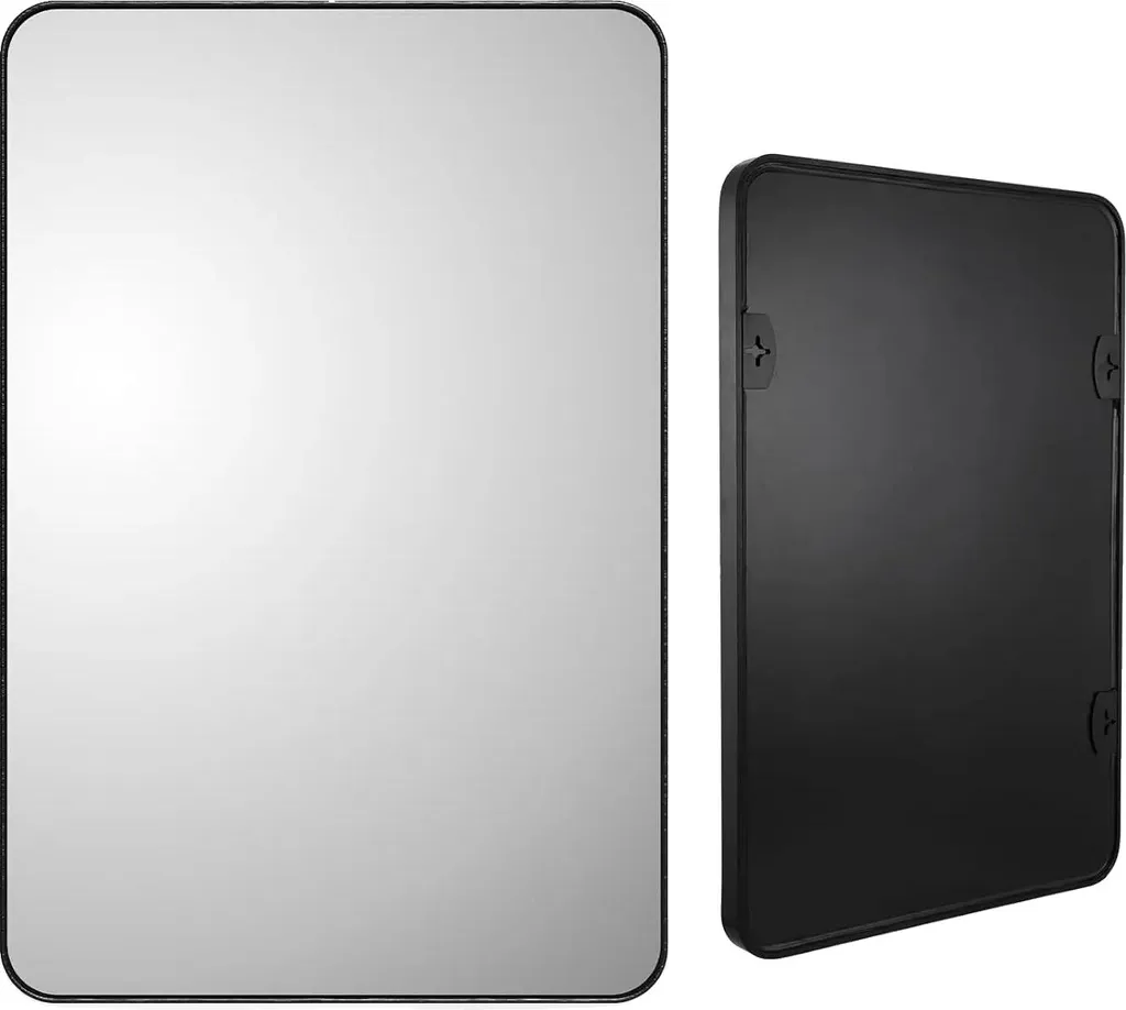 Miroir mural rectangulaire 90x60 cm en aluminium brossé noir moderne